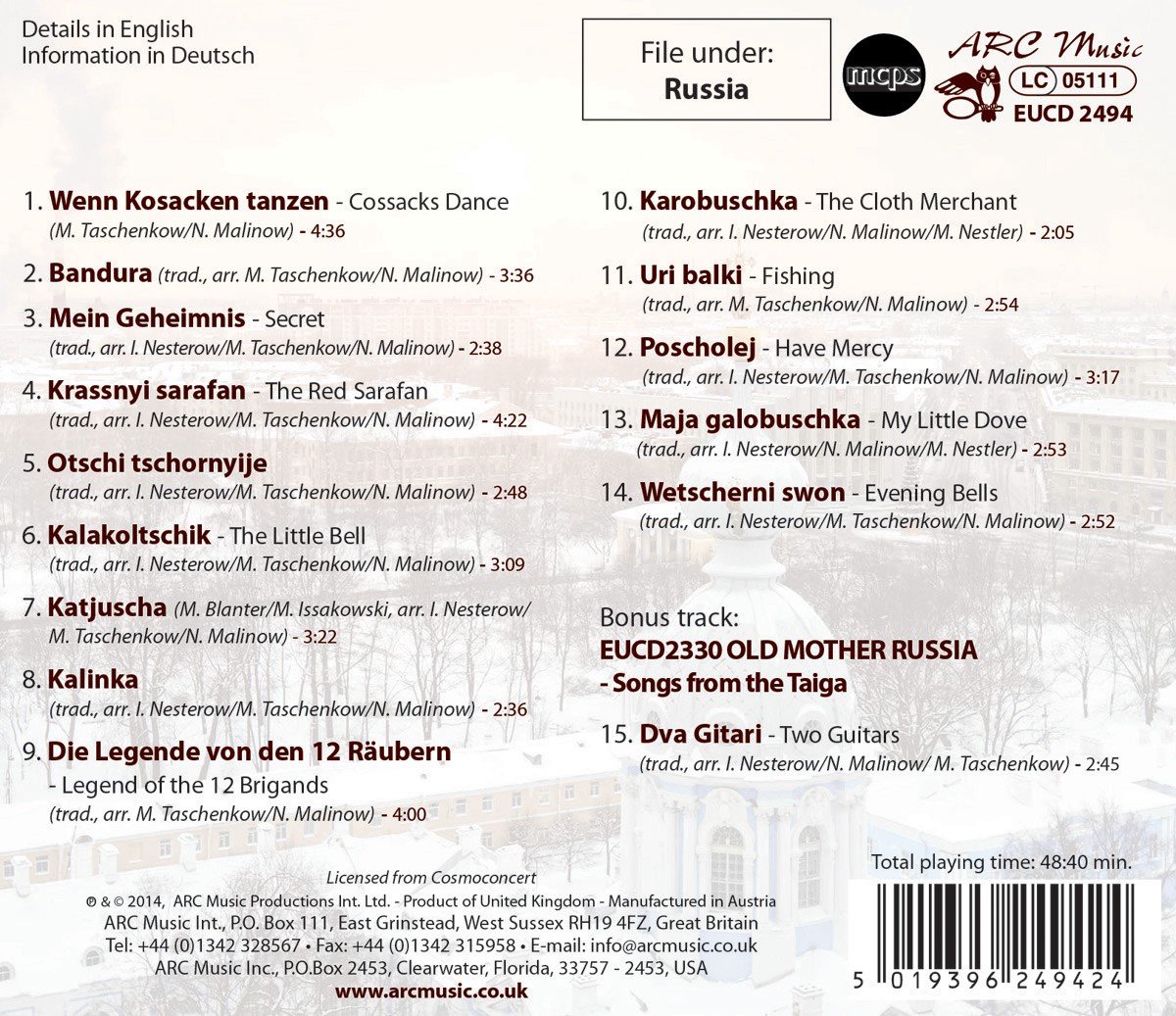 Wolga-Balalaika-Ensemble - Best Of Russian Folk Songs (CD), Balalaika ...