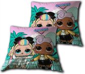 kussen Squad junior 35 x 35 cm polyester groen/roze