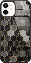 iPhone 12 hoesje glass - Hexagons zwart | Apple iPhone 12  case | Hardcase backcover zwart