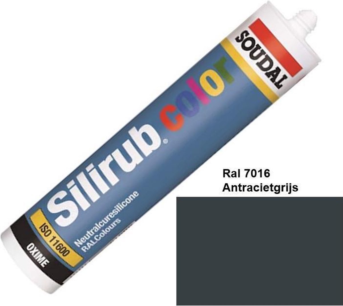 Soudal Silirub Color - Siliconekit - Montagekit - ook voor sanitaire ruimten - koker 310 ml - RAL 7016 - Antracietgrijs
