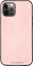 iPhone 12 / 12 Pro Hoesje Roze (Zalmroze) Alcantara