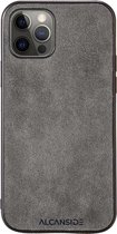 iPhone 12 / 12 Pro Hoesje Grijs Alcantara