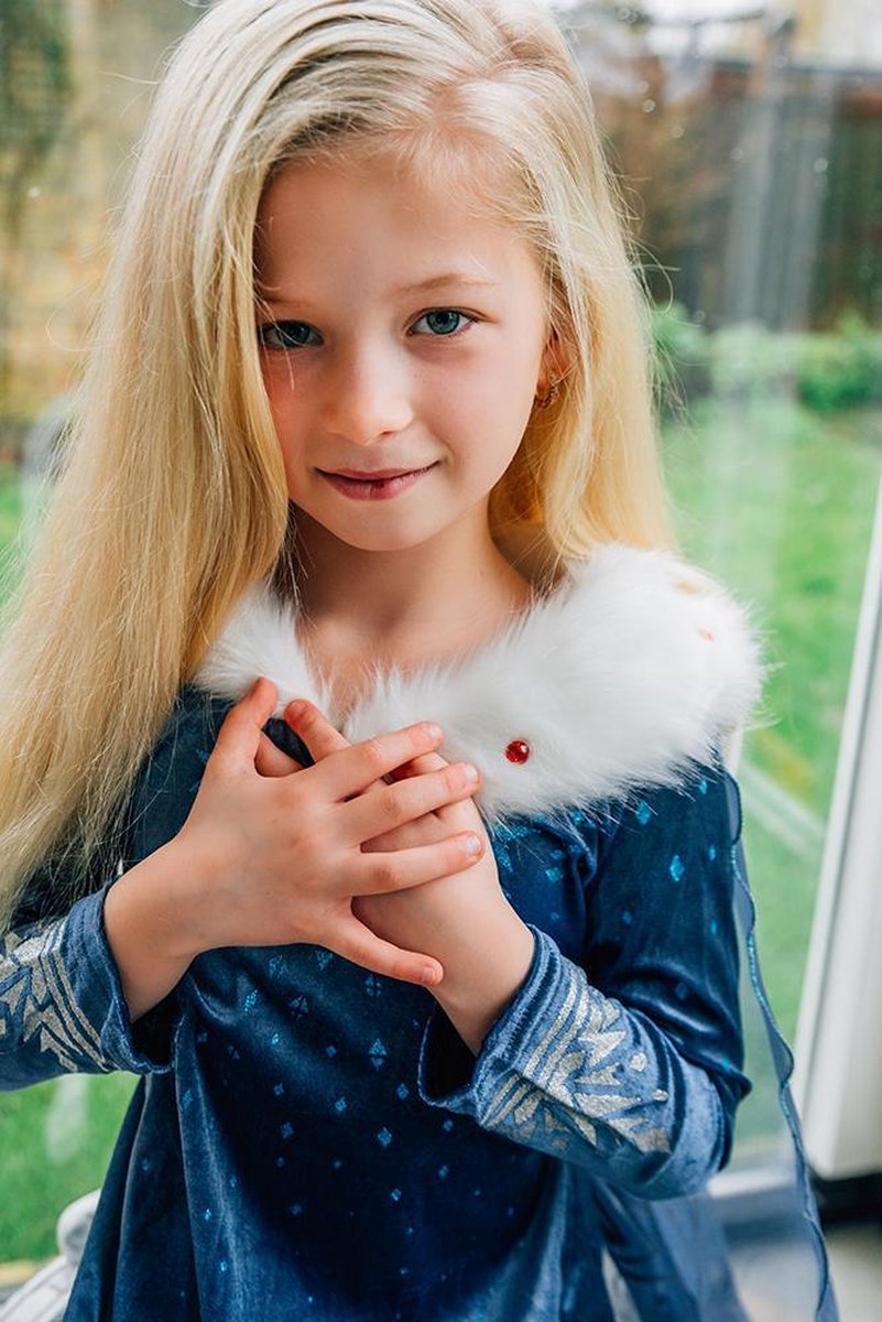 Prinsessenjurk meisje - Elsa jurk - maat 92/98 - inclusief Frozen tiara, toverstaf, Elsa haarvlecht - verkleedkleding — afbeelding 4