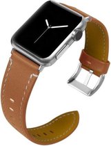 Geschikt voor Apple Watch bandje 42 / 44 / 45 mm - Series 1 2 3 4 5 6 7 SE - Smartwatch iWatch horloge band - 42mm 44mm 45mm - Fungus - PU Leer - Bruin - Stiksel