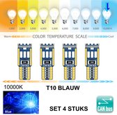 4x T10 Led Lamp Blue (Set 4 stuks) 10000K Type 9LV/SMD CANBus Foutloos 5W5 | W5W | Led Signal Light | 12V | 10000 Kelvin | Stadslicht |Kentekenplaat Verlichting | 194 168 ICE BLUE