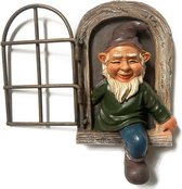 Charmante tuinkabouter met witte baard voor in de tuin - ophangbaar standbeeld van duurzame designerhars - 14,5x15x8cm
