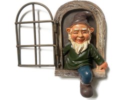 Charmante tuinkabouter met witte baard voor in de tuin - ophangbaar standbeeld van duurzame designerhars - 14,5x15x8cm Charmante tuinkabouter met witte baard voor in de tuin - ophangbaar standbeeld van duurzame designerhars - 14,5x15x8cm