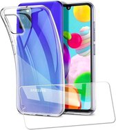 Tikawi Samsung A41 Case Transparant + Gehard Glas [Soft Gel] [Hoge bescherming] [Anti-kras] [Dun en licht]