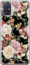 Samsung A51 hoesje siliconen - Bloemen flowerpower | Samsung Galaxy A51 case | zwart | TPU backcover transparant