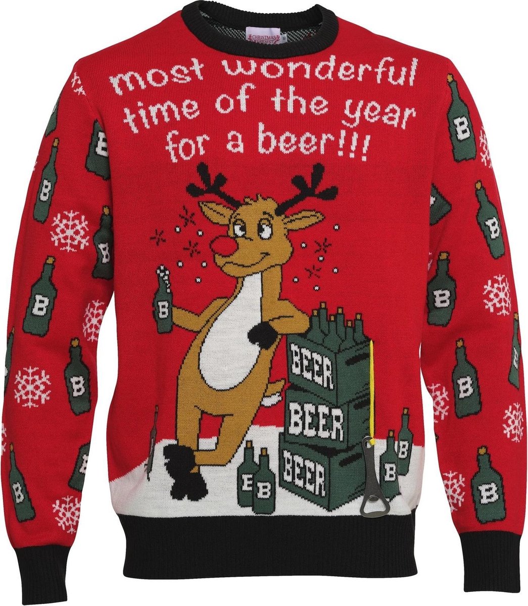 Foute Kersttrui Dames & Heren - Christmas Sweater "Most Wonderful Time for a Beer" - Mannen & Vrouwen Maat L