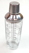 Sanlan - Cocktailshaker - voor thuis en professioneel gebruik - 650 ml / 65 cl - met recepten - voorzien van maatbeker op de shaker - glas met RVS
