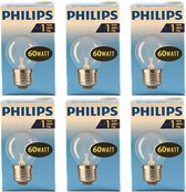Philips - Kogellamp - 60Watt - E27 Fitting - Gloeilamp - Helder - Dimbaar - Grote Fitting - 60W - (6 STUKS)