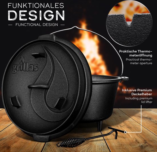 BBQ-Toro Dutch Oven Emaille serie, geëmailleerd, gietijzeren kookpan, braadpan met deksellifter, gietijzeren braadpan, grillpan, gietijzeren ketel, stoofpan (DO45E, 4,2 liter, pan met voeten