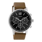 OOZOO Timepieces - Zilveren horloge met bruine leren band - C10812 - Ø42