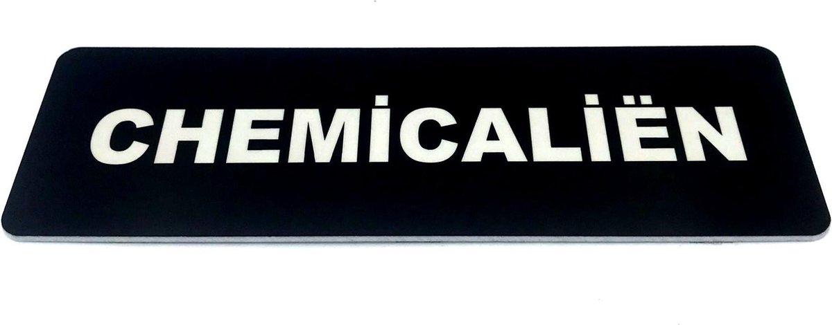 Deurbordje met tekst Chemicalien - Deur Tekstbordje - Deur - Zelfklevend - Bordje - Zwart Wit - 150 mm x 50 mm x 1,6 mm - 5 jaar Garantie