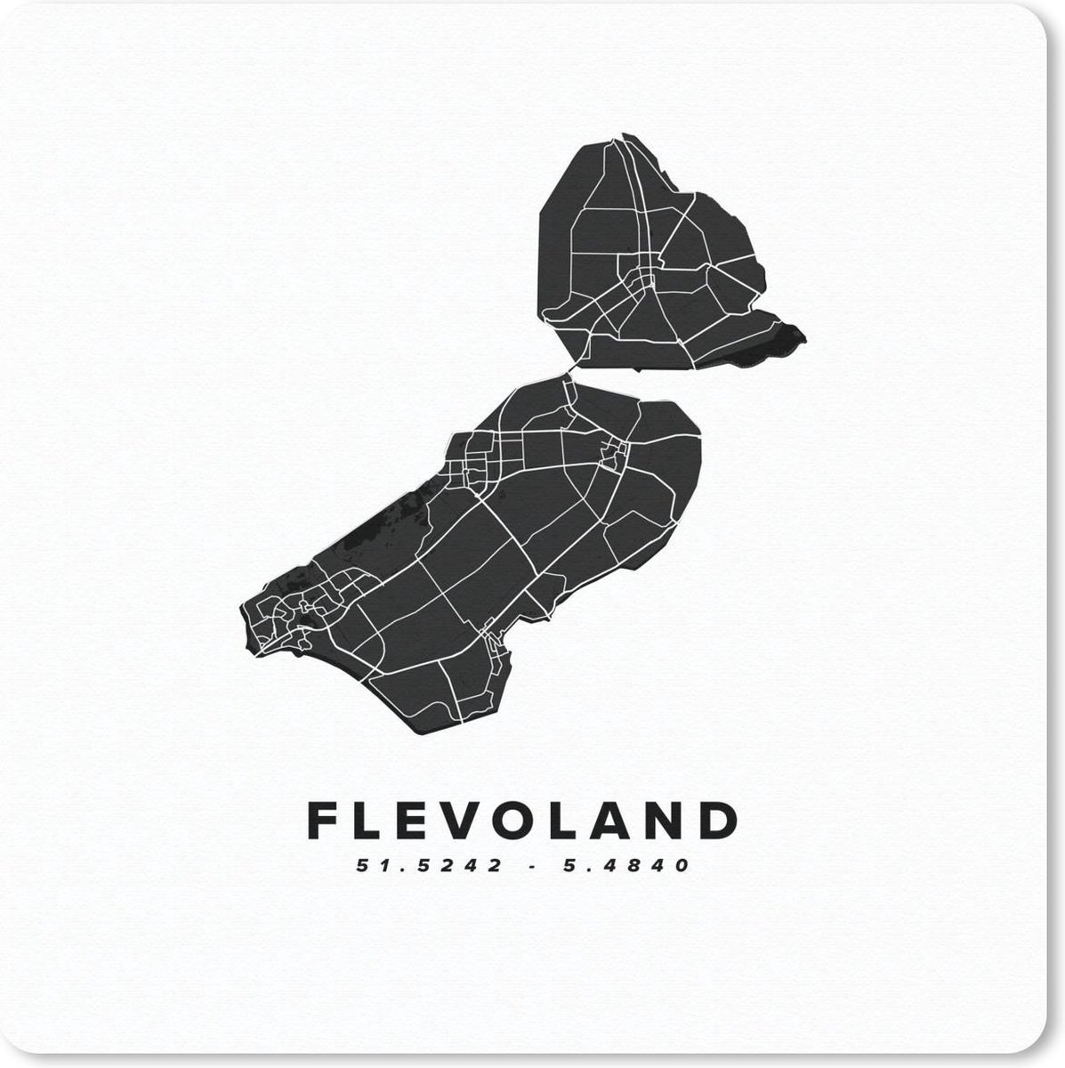 Muismat 30x30 cm - Mousepad Flevoland - Wegenkaart Nederland - Wit - Muismatten