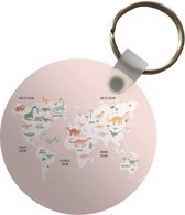 Sleutelhanger - Wereldkaart - Kinderen - Dinosaurussen - Plastic - Rond - Uitdeelcadeautjes