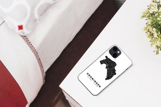 Coque iPhone 13 mini - Groningue - Carte - Zwart - Wit - Siliconen