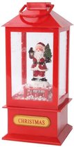 Lantaarn met Kerstman - Sneeuwvlokken & muziekanimatie - H 19 cm - Rood