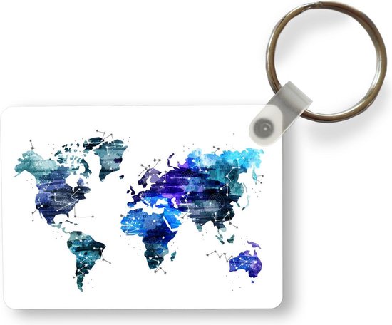 Sleutelhanger - Wereldkaart - Sterren - Blauw - Uitdeelcadeautjes - Plastic