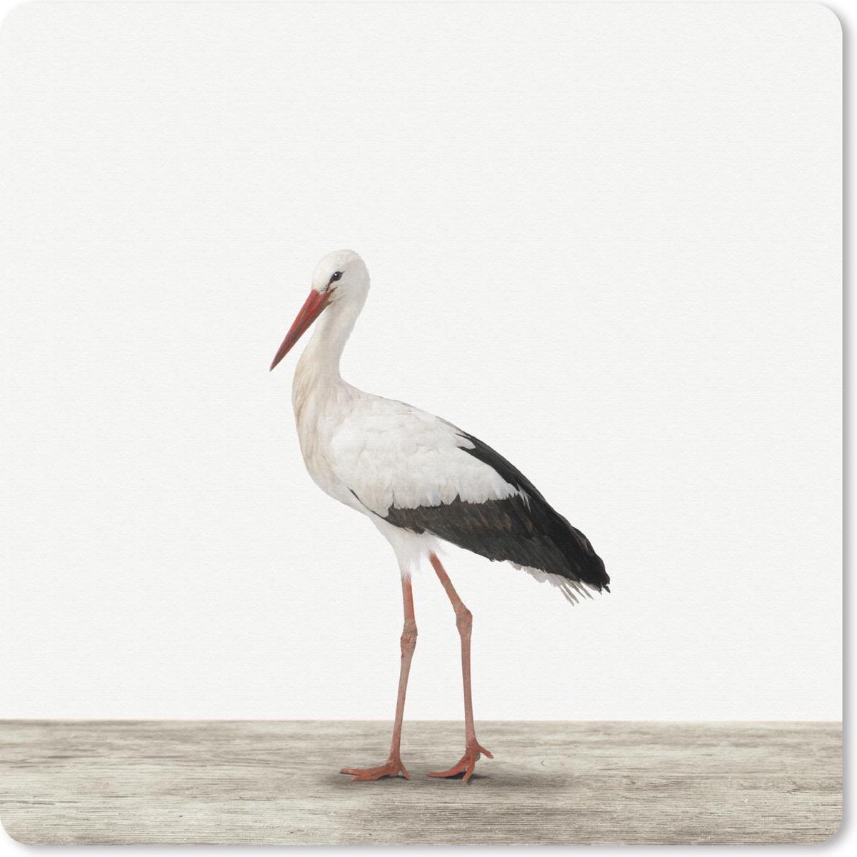 Muismat 30x30 cm - Mousepad Dieren - Ooievaar - Wit - Muismatten