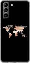 Geschikt voor Samsung Galaxy S21 hoesje - Wereldkaart - Verf - Zwart - Siliconen Telefoonhoesje