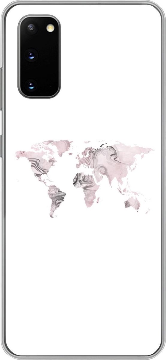 Telefoonhoesje Geschikt voor Samsung Galaxy S20 hoesje - Wereldkaart - Marmer print - Grijs - Siliconen Telefoonhoesje Telefoonhoesje