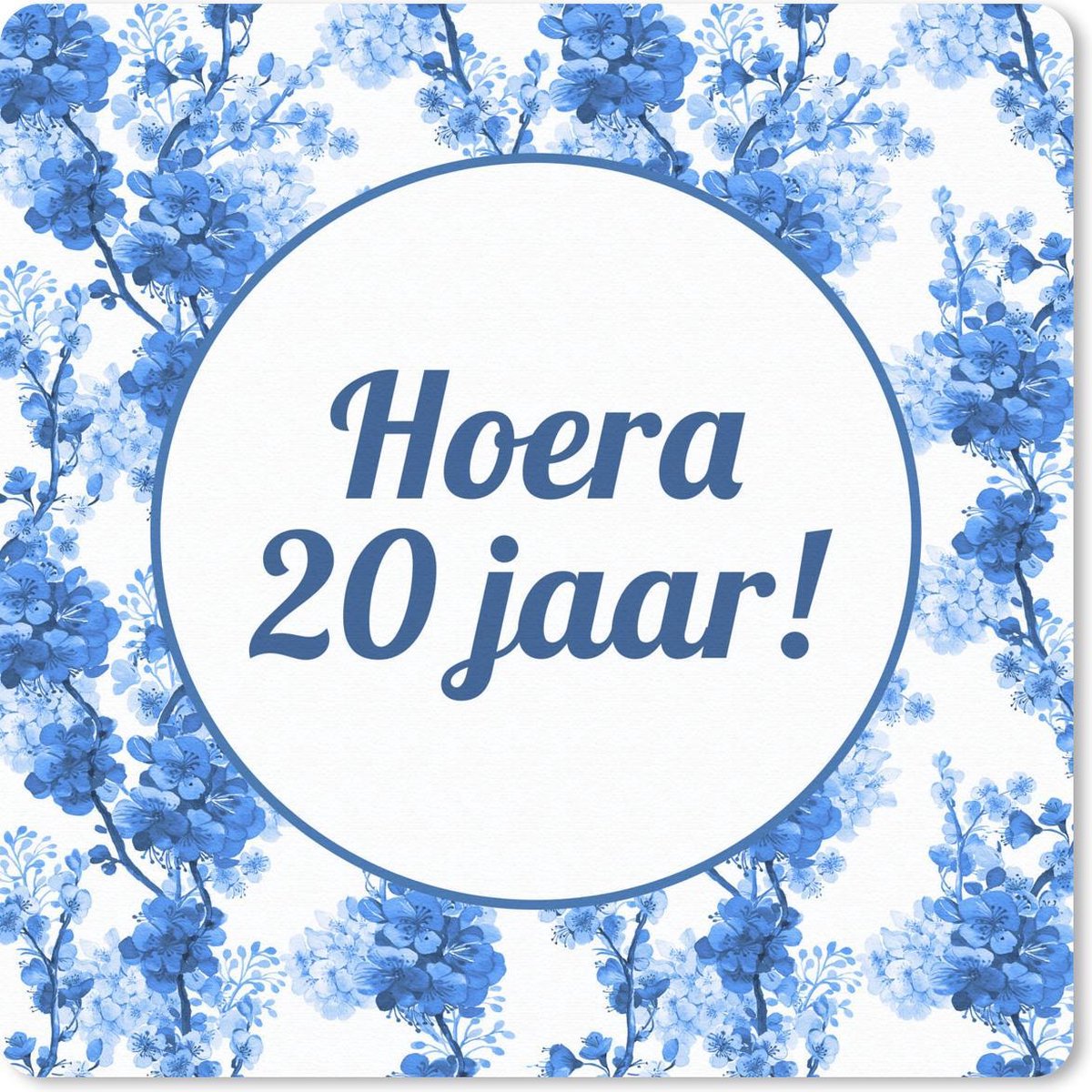 Muismat 20x20 cm - Mousepad Feest - 20 Jaar - Blauw - Wit - Muismatten