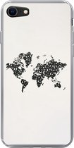 Geschikt voor iPhone 7 hoesje - Wereldkaart - Cijfers - Zwart - Siliconen Telefoonhoesje