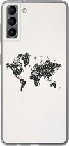 Telefoonhoesje Geschikt voor Samsung Galaxy S21 Plus hoesje - Wereldkaart - Cijfers - Zwart - Siliconen Telefoonhoesje