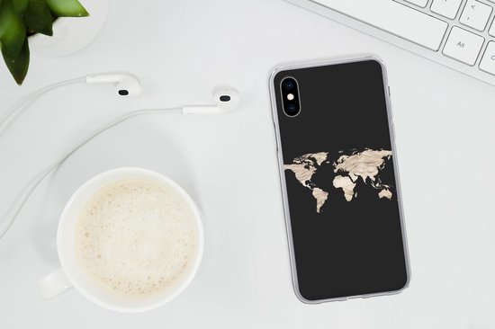Coque iPhone Xs - Carte du Wereldkaart - Foin - Marron - Coque de téléphone en Siliconen