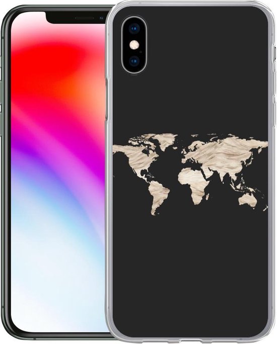 Coque iPhone Xs - Carte du Wereldkaart - Foin - Marron - Coque de téléphone en Siliconen
