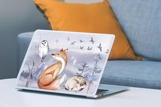Sticker pour ordinateur portable - 15,6 pouces - Hiver - Hibou - Cerf - Renard