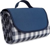 BOTC Picknickdeken met handvat - Waterdicht - buitenkleed 145 x 200 cm - blauw & grijs & wit - geblokt