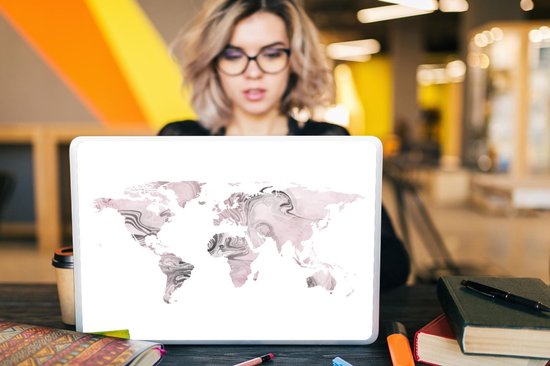 Sticker ordinateur portable - 17,3 pouces - Wereldkaart - Peinture - Rose