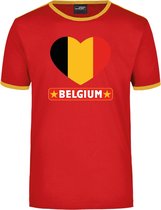 Belgium rood/geel ringer t-shirt Belgie vlag in hart - heren - Belgie landen shirt - Belgische supporter kleding XL