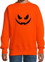 Halloween Pompoen gezicht halloween verkleed sweater oranje - kinderen - horror trui / kleding / kostuum 134/146