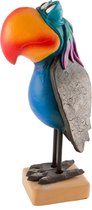Crazy Clay Comix Cartoon - vogel - papegaai - beeld - Jabbergab - blauw - uniek handgeschilderd  - massief beeld - op houten voet