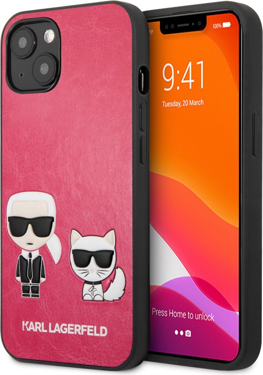 Karl Lagerfeld iPhone 13 Mini Telefoonhoesje - Pu Leer, Roze, Beschermende Back Cover