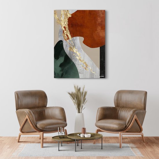 Luxe Canvas Schilderij Abstract Gold Orange | 75x100 | Woonkamer | Slaapkamer | Kunst | Goud | Oranje | Design | Art | Modern | ** 4CM DIK! 3D Effect**