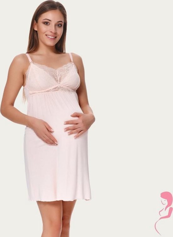 Lupoline zwangerschaps- en voedingsnachthemd met kant - roze 36