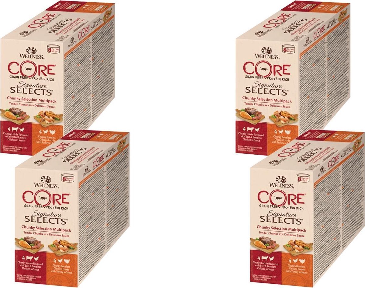 Wellness Core Signature Selects Chunky Multi-Pack – Kattenvoer – 4 x Mix 8×79 g