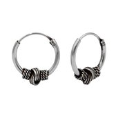 Joy|S - Zilveren Bali oorbellen - knoop - 14 mm oorringen - geoxideerd