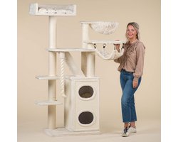RHRQuality Krabpaal voor Grote katten - Cat Penthouse Crown - Beige - met extra dikke 12cm sisalpalen en XXL Krabton