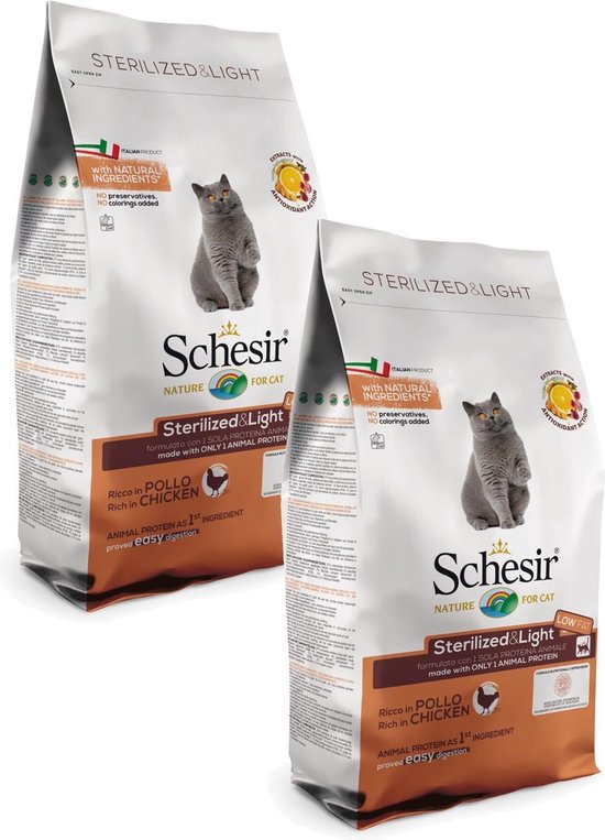 Beugel vermomming Verslagen Schesir Cat Dry Sterilized-Overweight Kip - Kattenvoer - 2 x 1.5 kg |  bol.com