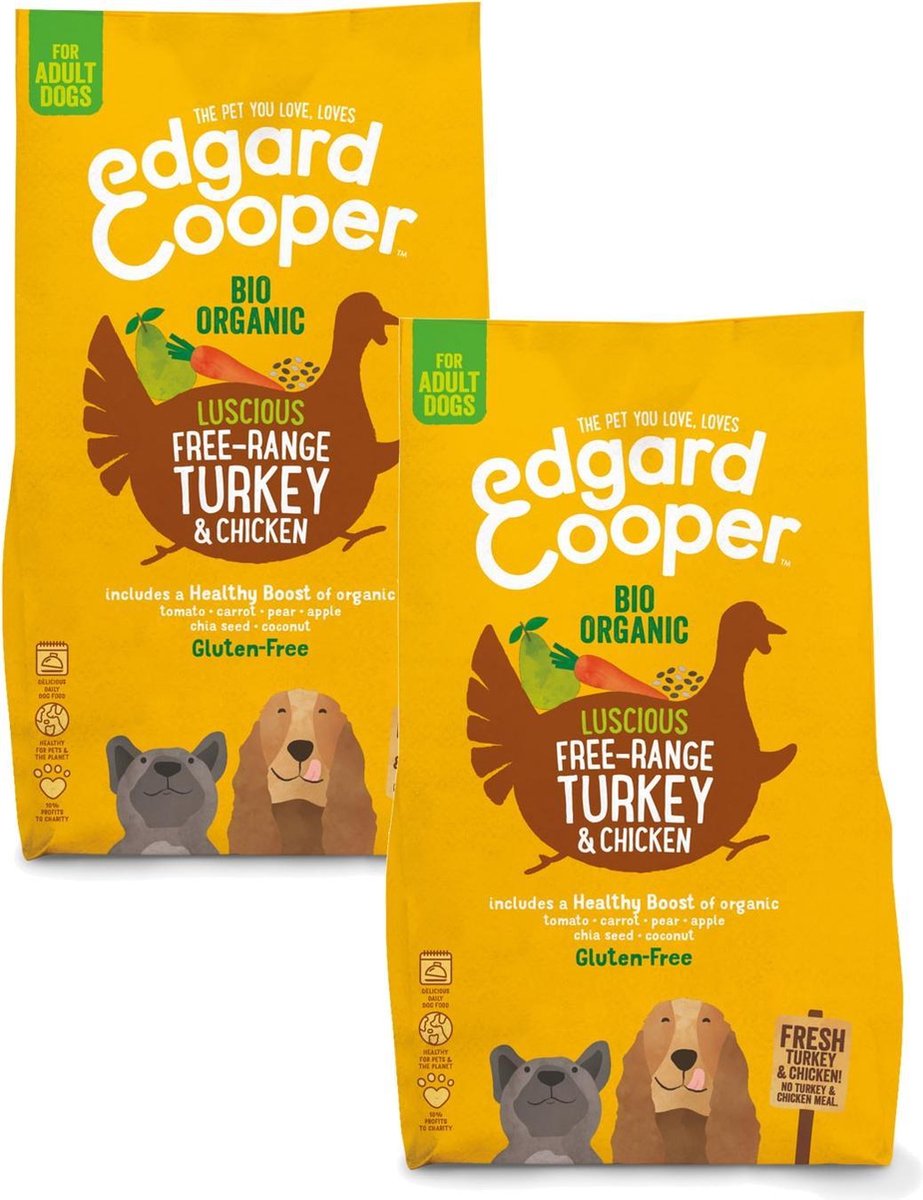 Edgard & Cooper Verse Biokalkoen & Biokip (vrije uitloop) Brok - Voor volwassen honden - Hondenvoer - 2 x 2.5kg