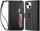 Portemonnee zwart wallet book-case rits hoesje iPhone 13 mini