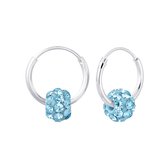 Joy|S - Zilveren Bal kristal oorbellen - oorringen - blauw kristal