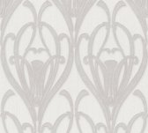 Livingwalls Mata Hari - Art Deco behang - Ornamenten met glitters - grijs wit zilver - 1005 x 53 cm