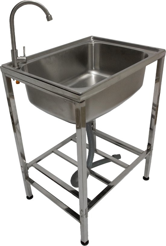 Evier mobile camping camping - Inox - pieds réglables - 60x45x79